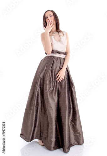 Beautiful woman in a brown dress