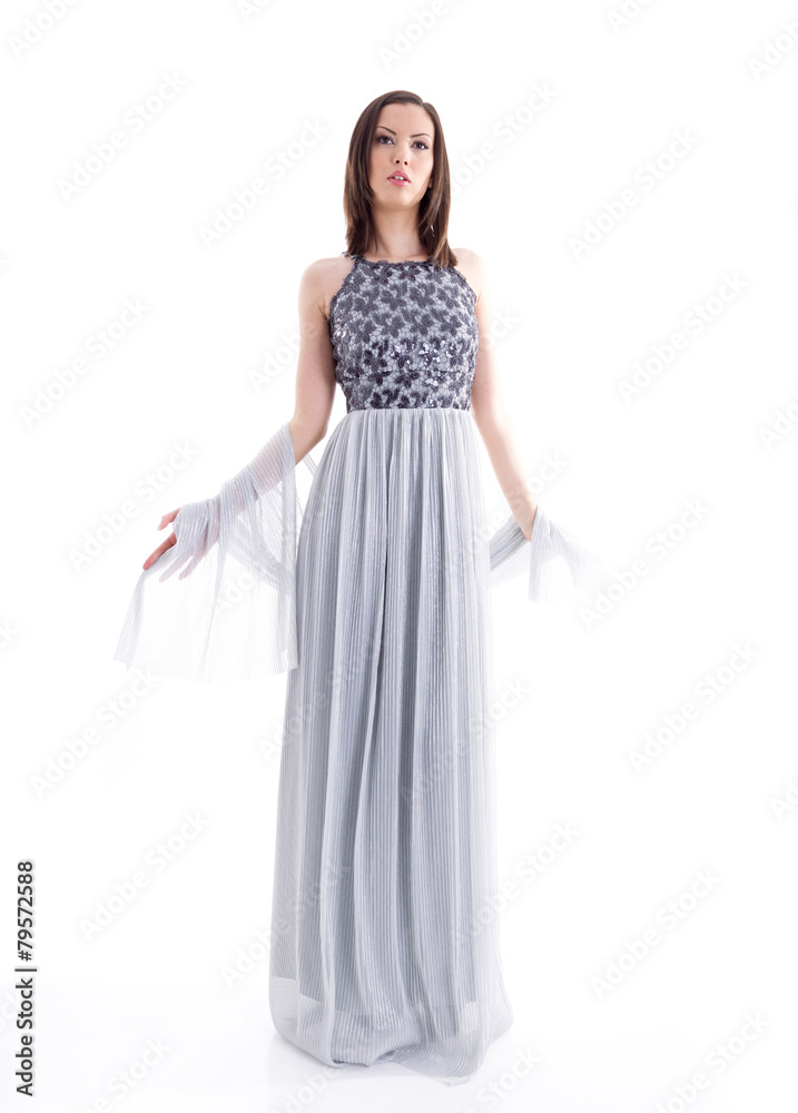 Beautiful woman in a gray dress
