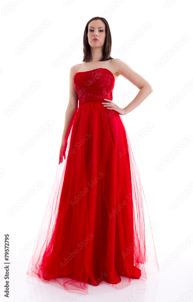 Beautiful woman in a red dress