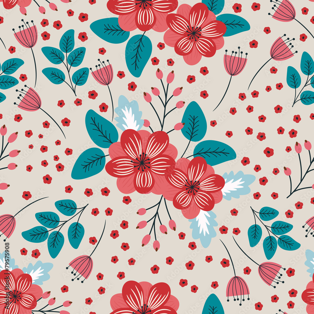 Blooming flowers - vector floral seamless pattern Blooming flowers - vector floral seamless pattern