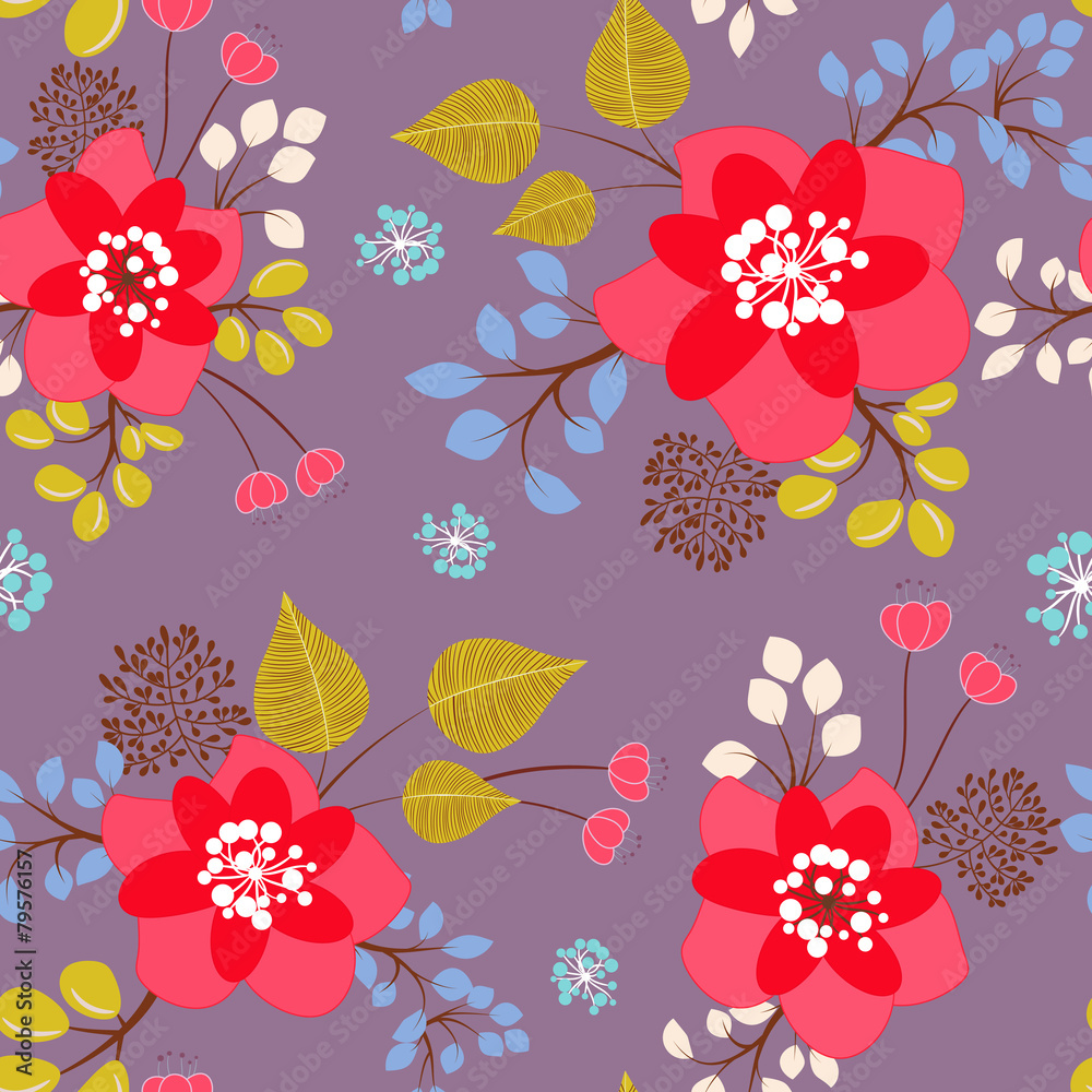 Blooming flowers - vector floral seamless pattern