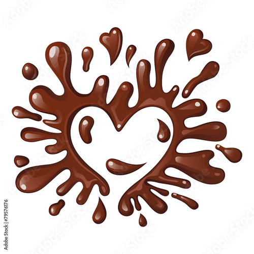 Splashes and drops of chocolate in the shape of a heart