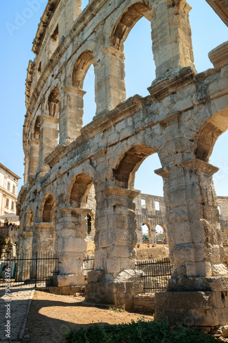 Wall of antique amphitheater in Pula