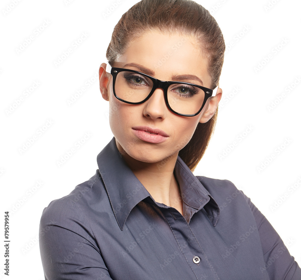 Business woman with glasses on isolatd background