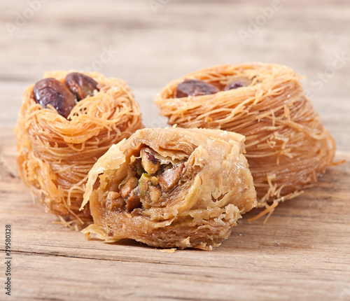 Eastern dessert baklawa with pistachio nuts