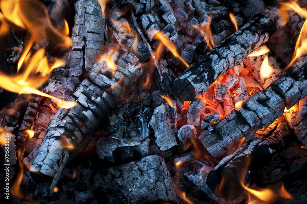 Fire from burning firewood with ashes and flames Fire from burning firewood with ashes and flames