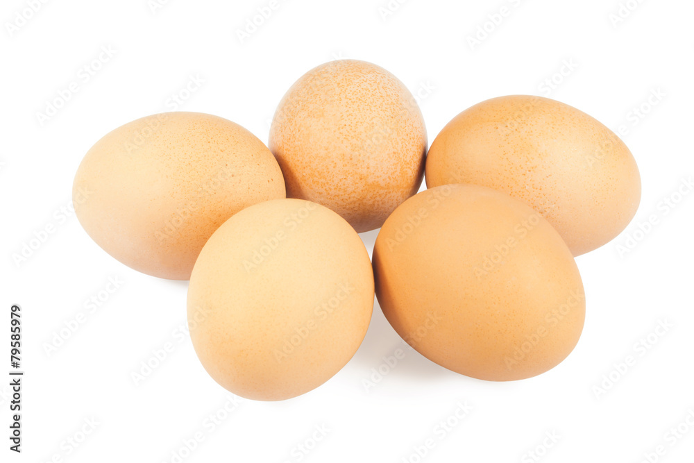 Five chicken eggs on a white background Five chicken eggs on a white background