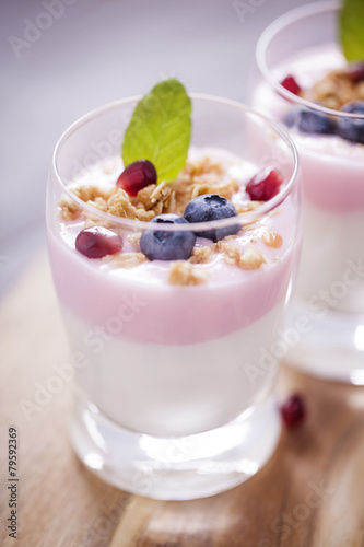 Delicious dessert with fruits and flakes