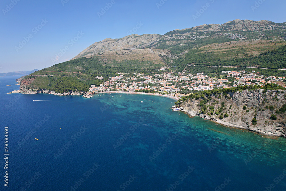 Aerial view of the town Petrovac, Montenegro