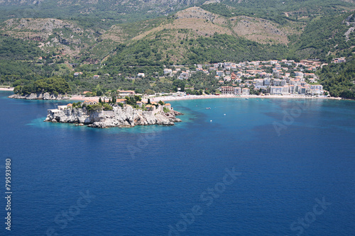 Aerial view of the settlement Sveti Stefan, Montenegro