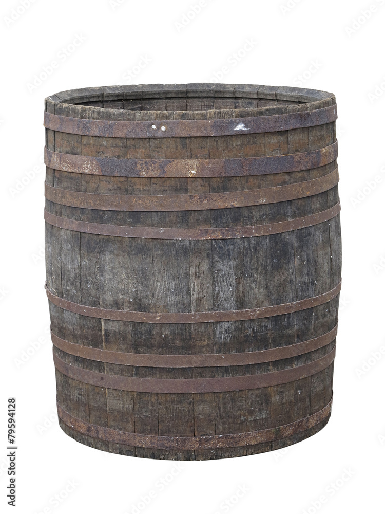 Fototapeta premium Vintage old wooden barrel isolated over white