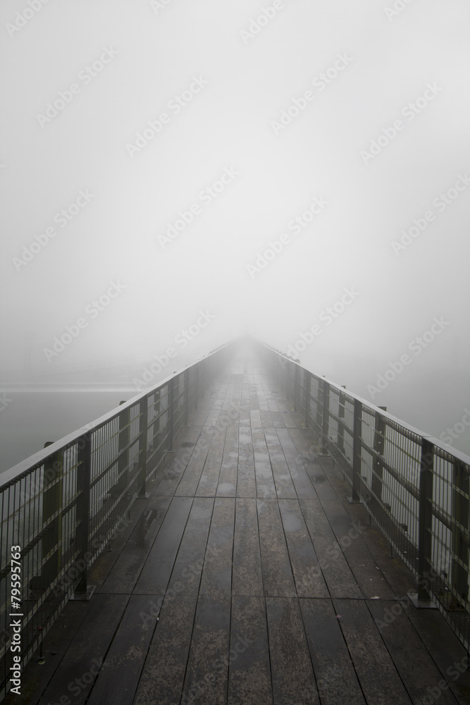 Main bridge on a foggy day in Paranapiacaba, Brazil - obrazy, fototapety, plakaty 