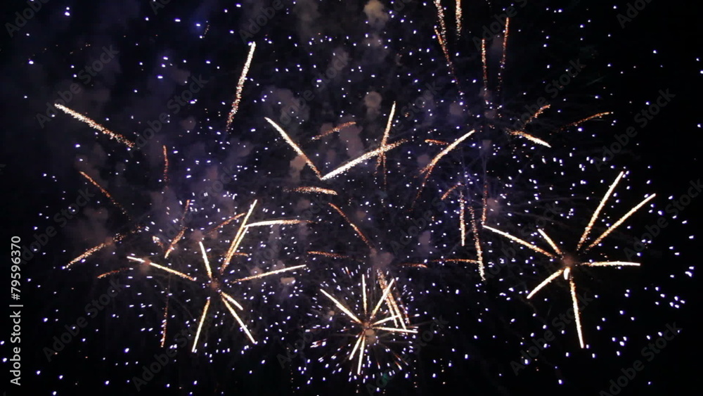 Beautiful Fireworks Exploding On Black Background in Slow mo
