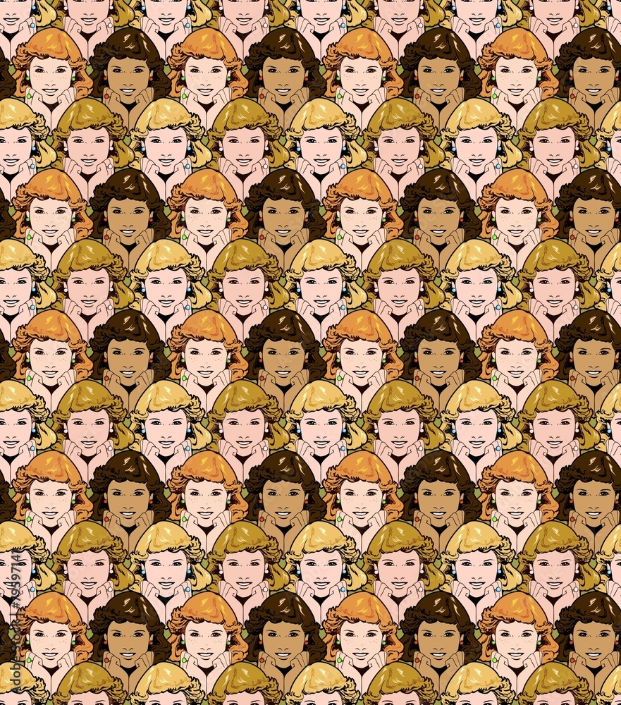 smiling women's faces, with different colorings.