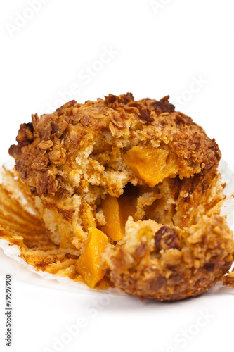 Granola Breakfast Muffins on white background. Selective focus.