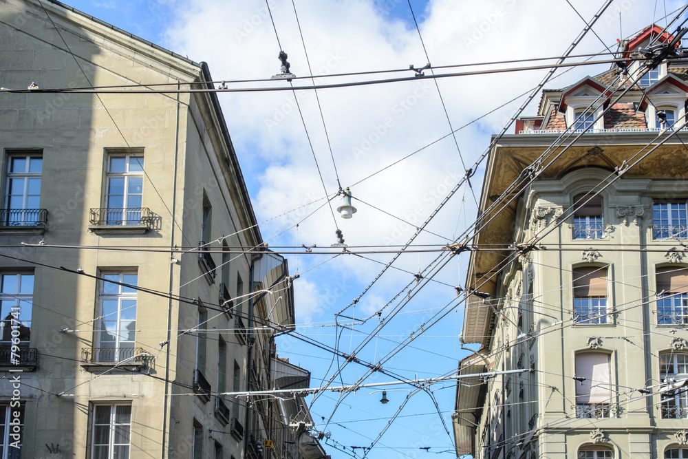 Cables tram to transport in the city, Switzerland Cables tram to transport in the city, Switzerland