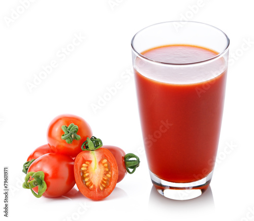 Fresh tomato juice isolated on white background