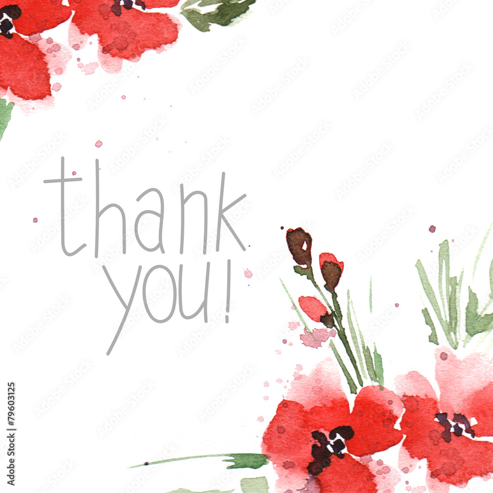 watercolor flowers thank you card design Stock Photo | Adobe Stock