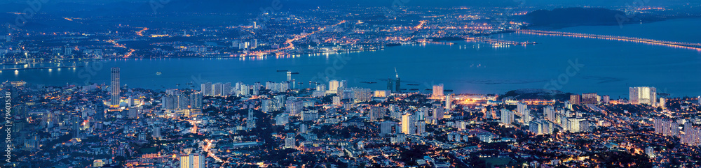 George Town Penang Malaysia Aerial View at Blue Hour