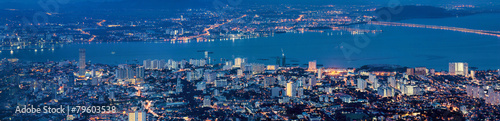 George Town Penang Malaysia Aerial View at Blue Hour photo