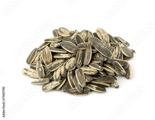 close-up of sunflower seeds isolated on white background