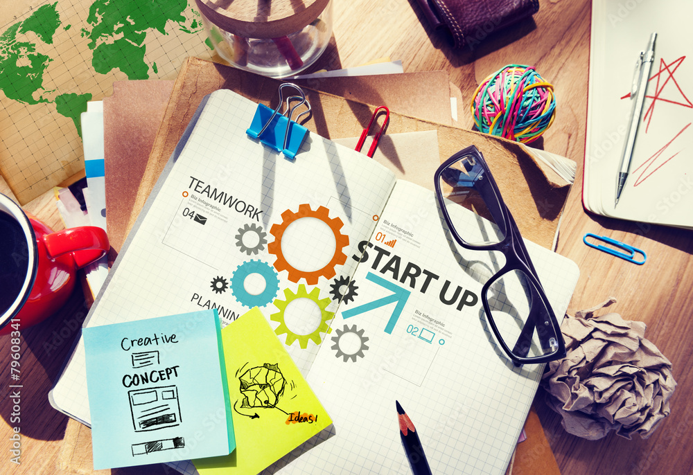 Startup New Business Plan Strategy Teamwork Concept - obrazy, fototapety, plakaty 