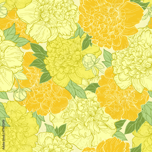 Seamless pattern of peonies