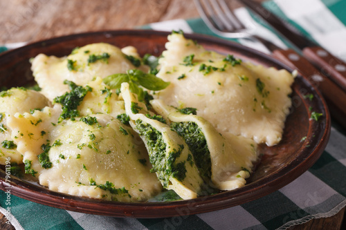 ravioli with spinach and cheese close-up horizontal