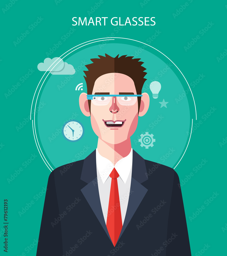 Flat character of smart glasses concept illustrations Flat character of smart glasses concept illustrations