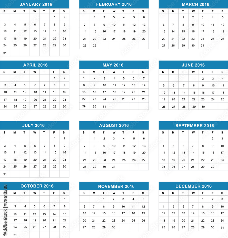 Simple calendar 2016.Vector illustration Simple calendar 2016.Vector illustration