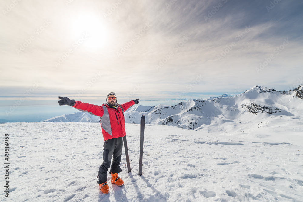 Alpinist with back country ski