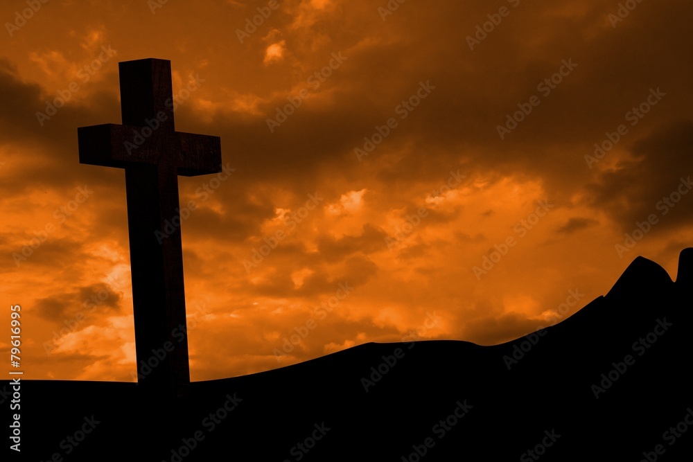 Composite image of wooden cross