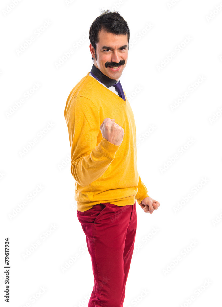 Lucky man with moustache over white background Lucky man with moustache over white background