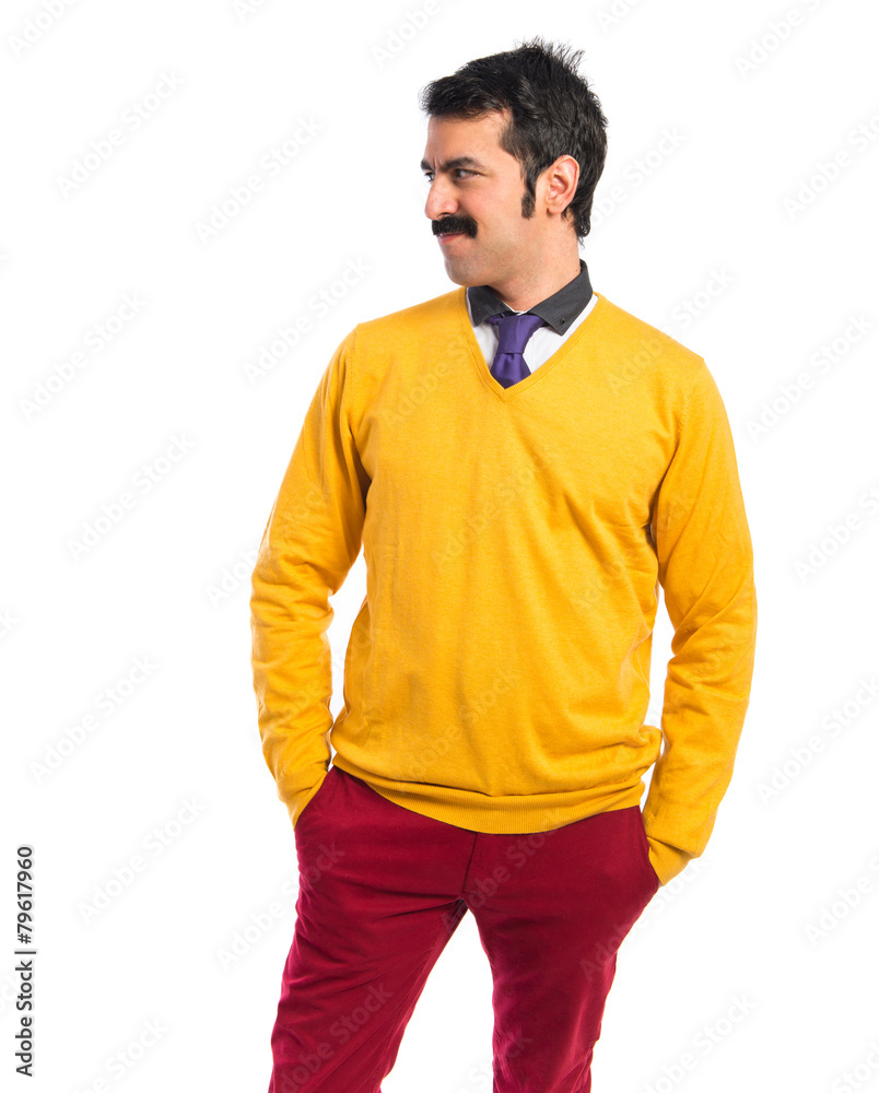 Man with moustache over white background Man with moustache over white background