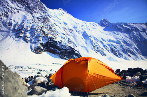 tent under a mountain