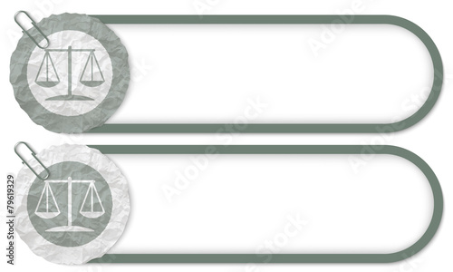 two buttons with texture crumpled paper and law symbol
