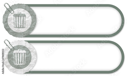 two buttons with texture crumpled paper and trashcan