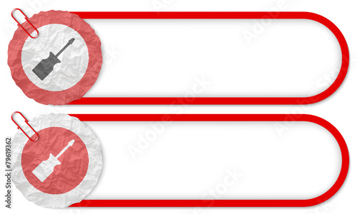 two buttons with texture crumpled paper and screwdriver