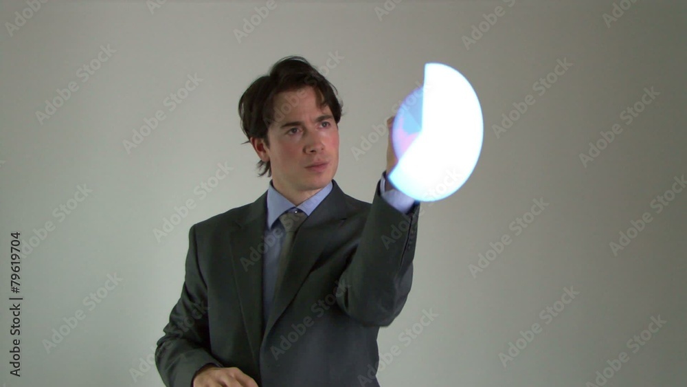 Business male moving graph, static shot, virtual reality Business male moving graph, static shot, virtual reality