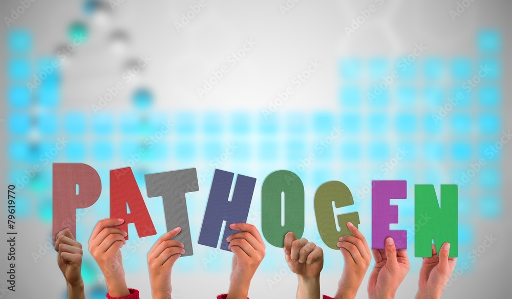Composite image of hands holding up pathogen Composite image of hands holding up pathogen