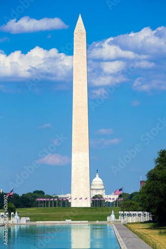 Washington Monument reflecting pool in National Mall US