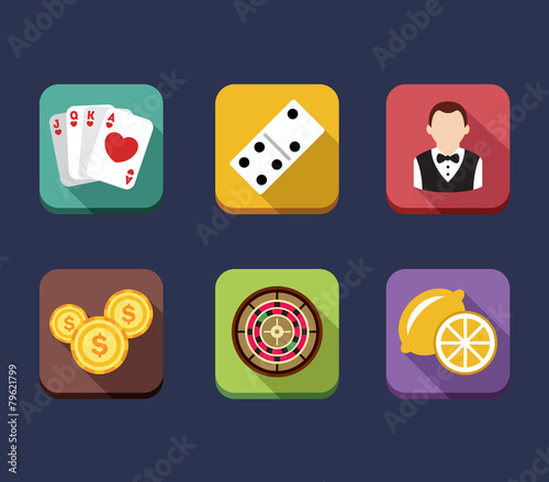 Casino game of fortune gambling, roulette, slot machine icons