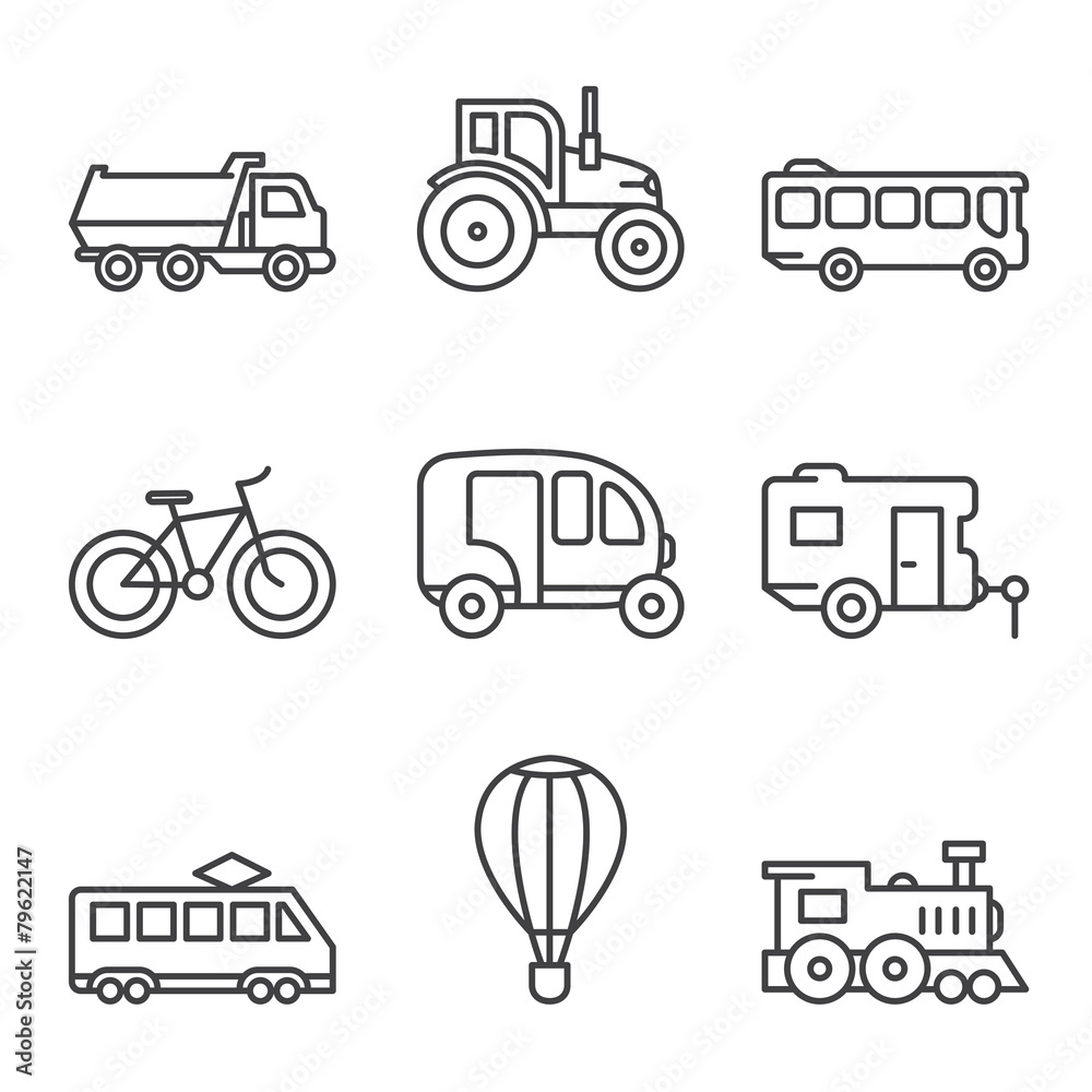 Transport icons, simple and thin line Transport icons, simple and thin line