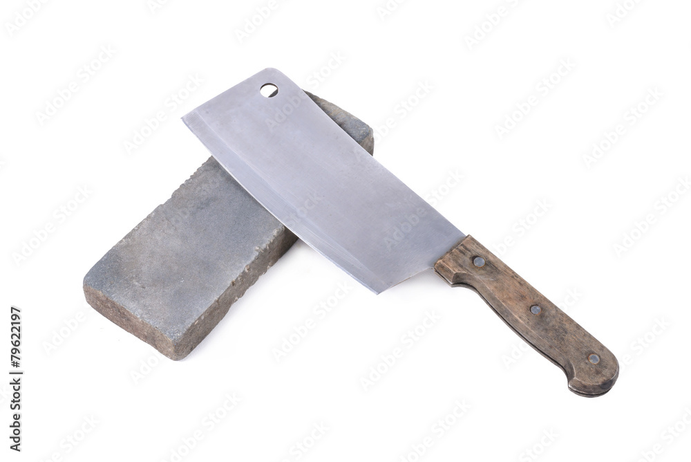 Sharpening or honing a knife on a waterstone, grindstone on the Sharpening or honing a knife on a waterstone, grindstone on the