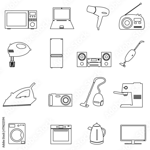 home electrical appliances outline icons set eps10