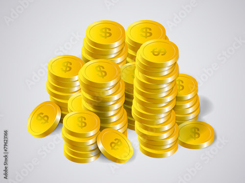 Money. Stacks of Gold Coins and success in Business, isolated
