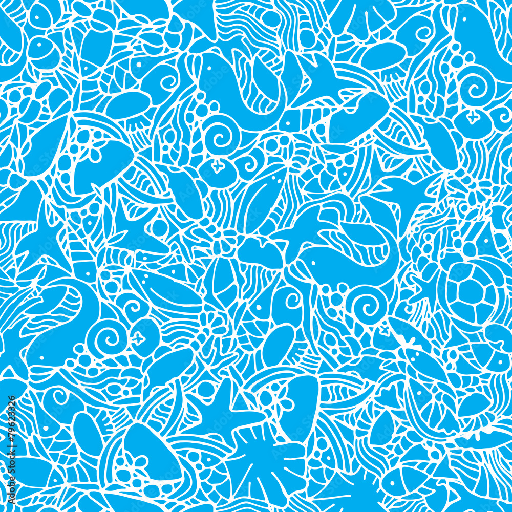 Fototapeta premium blue background with sea inhabitants