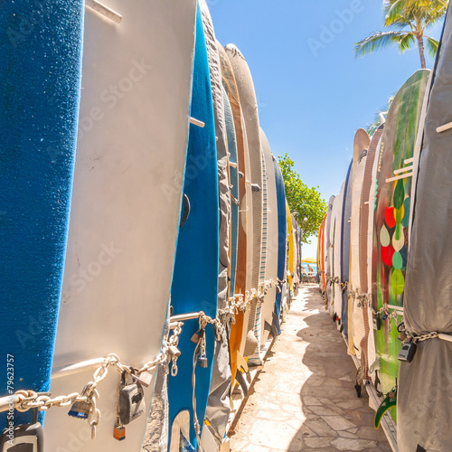 Surfboards at Waikiki Beach, Hawaii