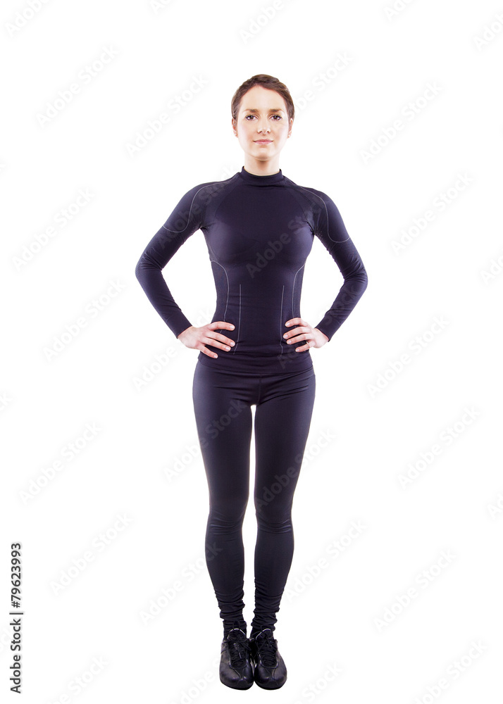 Close up image of female in sports clothing on white background Close up image of female in sports clothing on white background