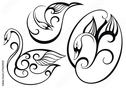 Stylized swan.Vector set of birds